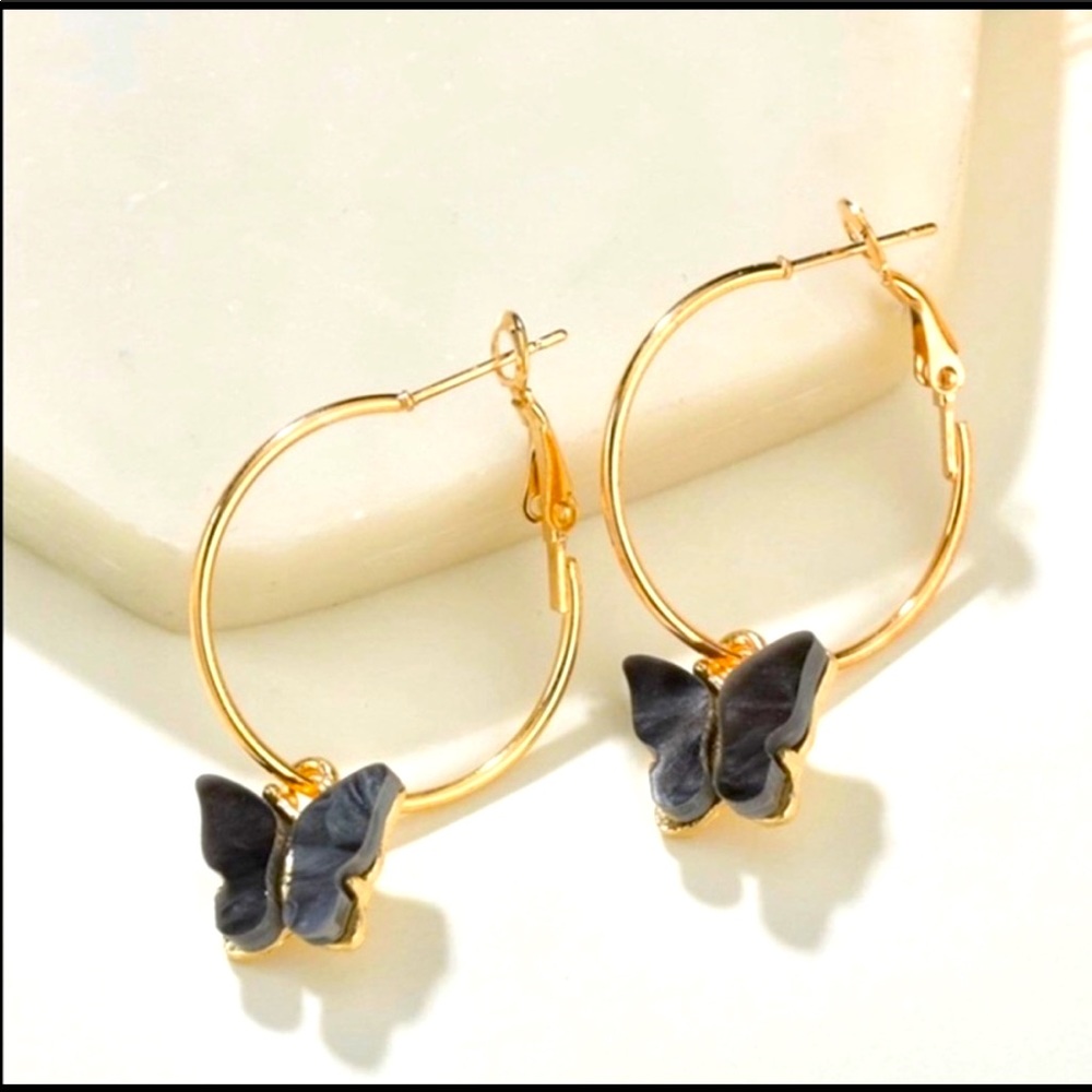 Brand new! Black 🦋 statement hoop earrings